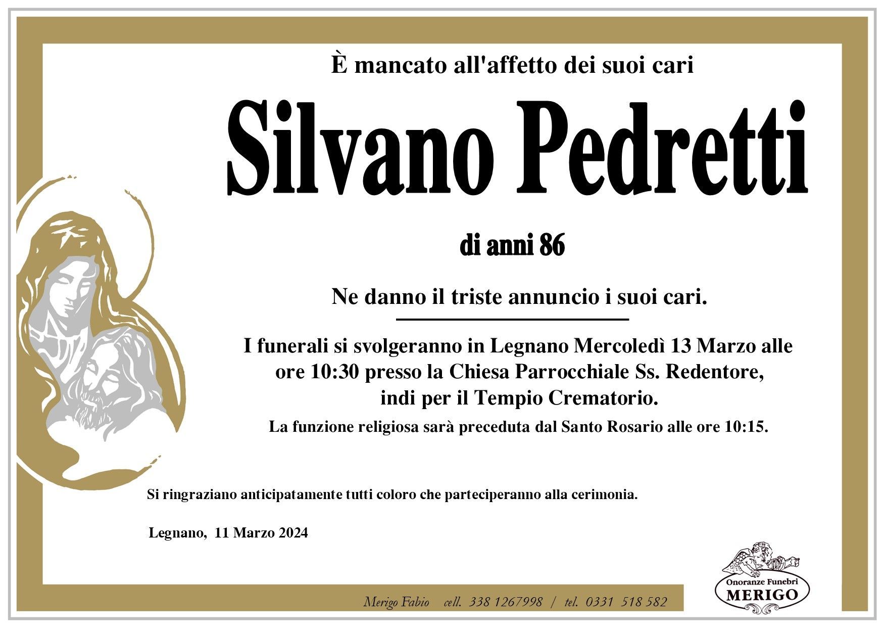 necrologio Silvano Pedretti