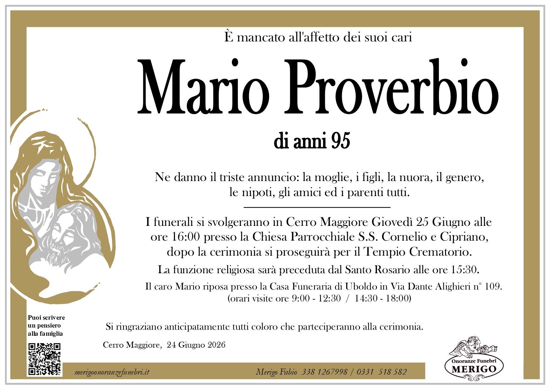 necrologio Mario Proverbio