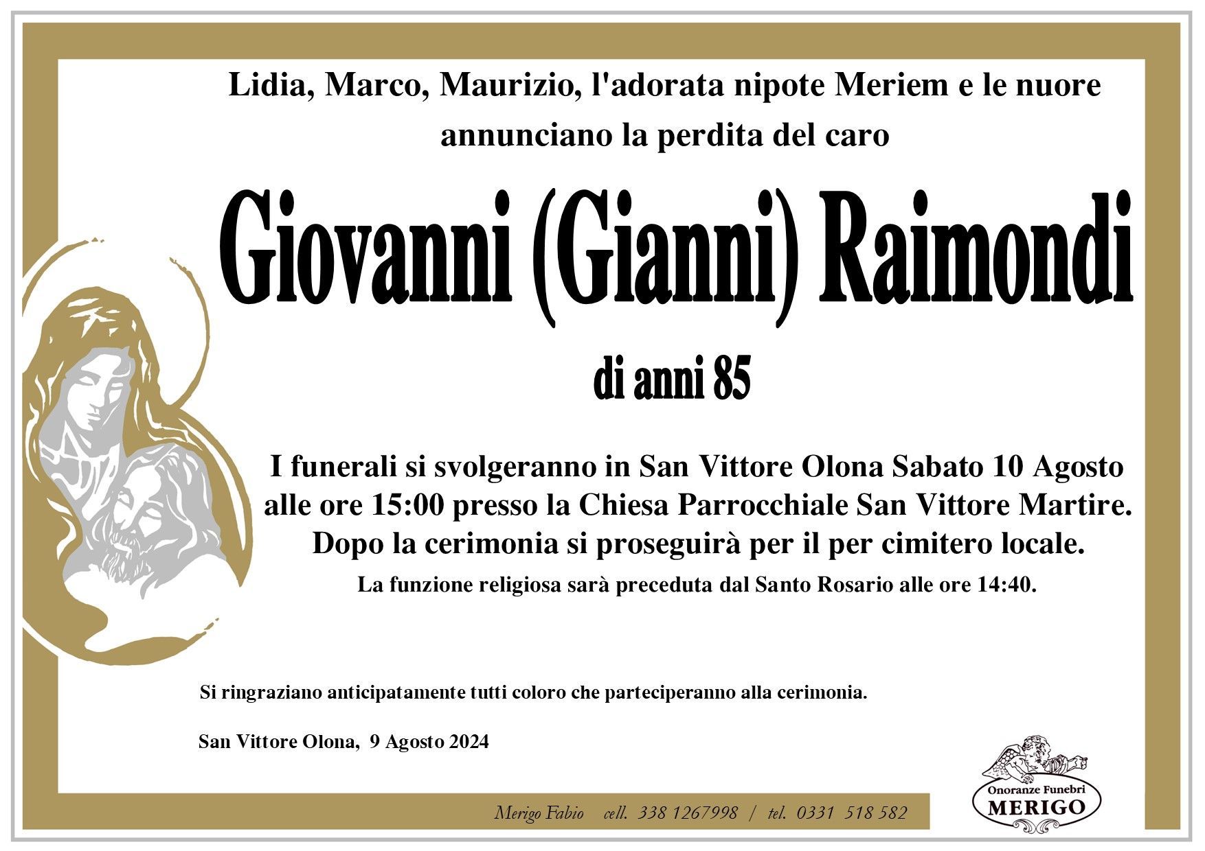 necrologio Giovanni (Gianni) Raimondi