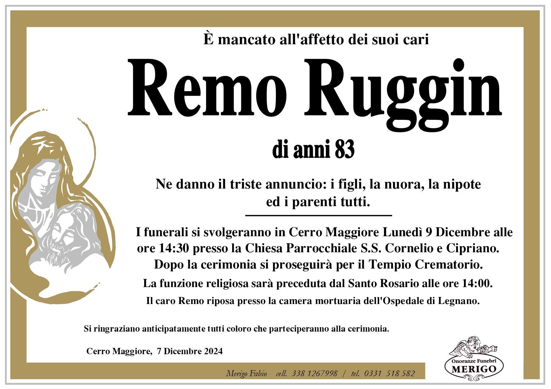 necrologio Remo Ruggin