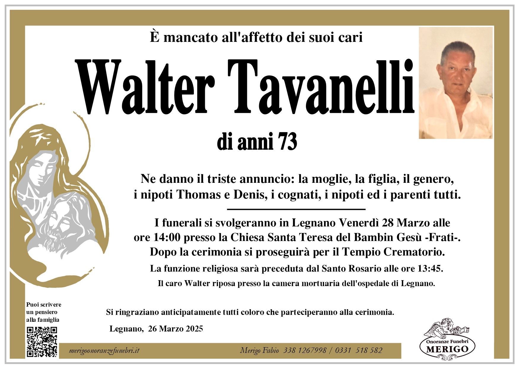necrologio Walter Tavanelli