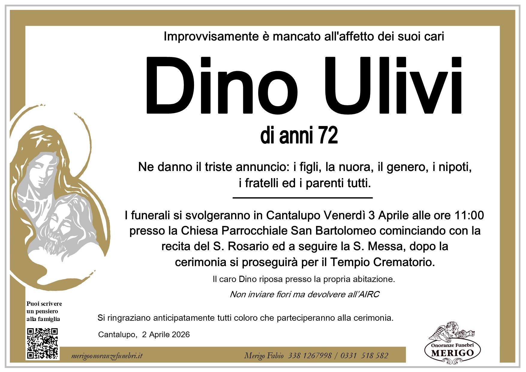 necrologio Dino Ulivi