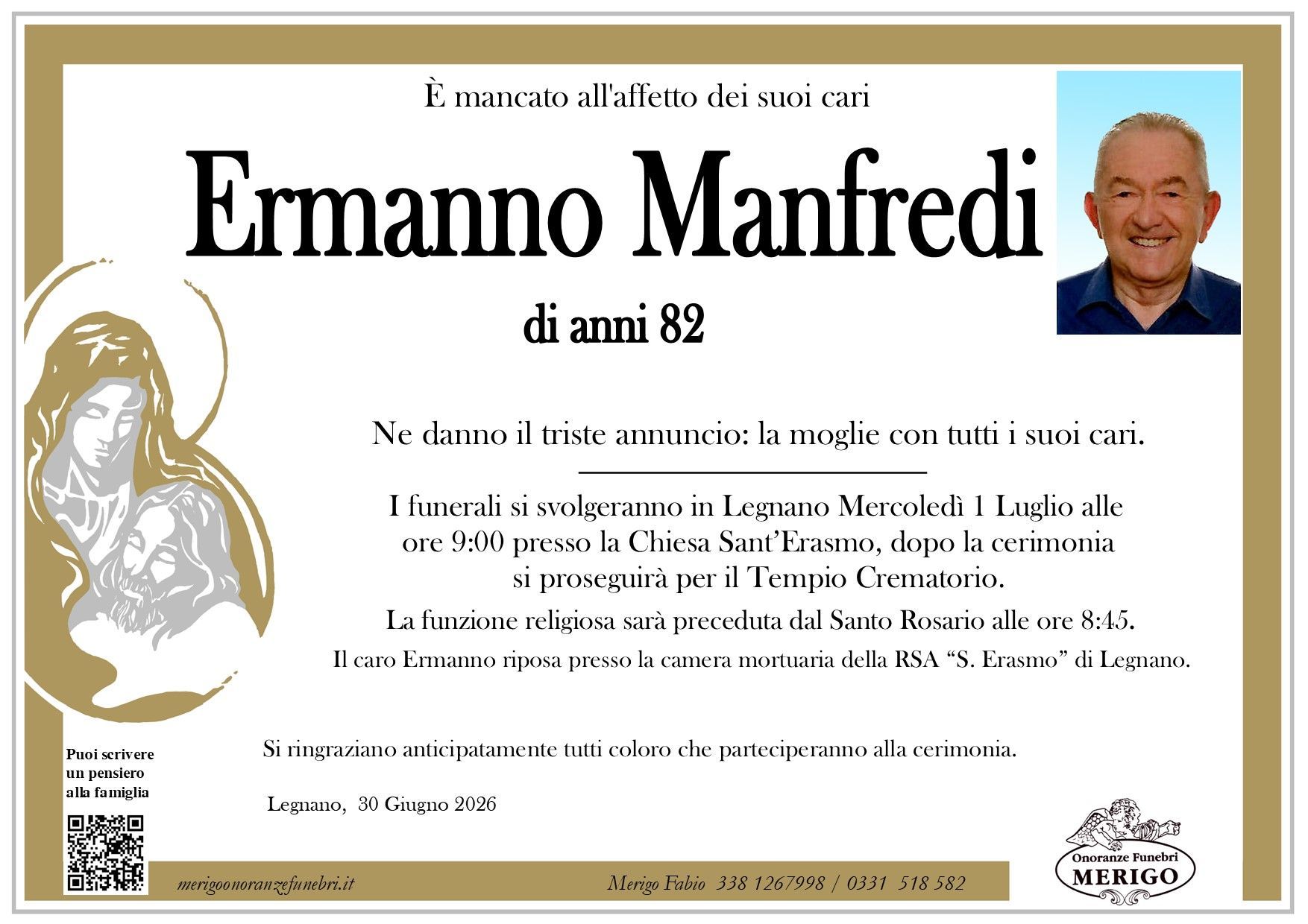 necrologio Ermanno Manfredi