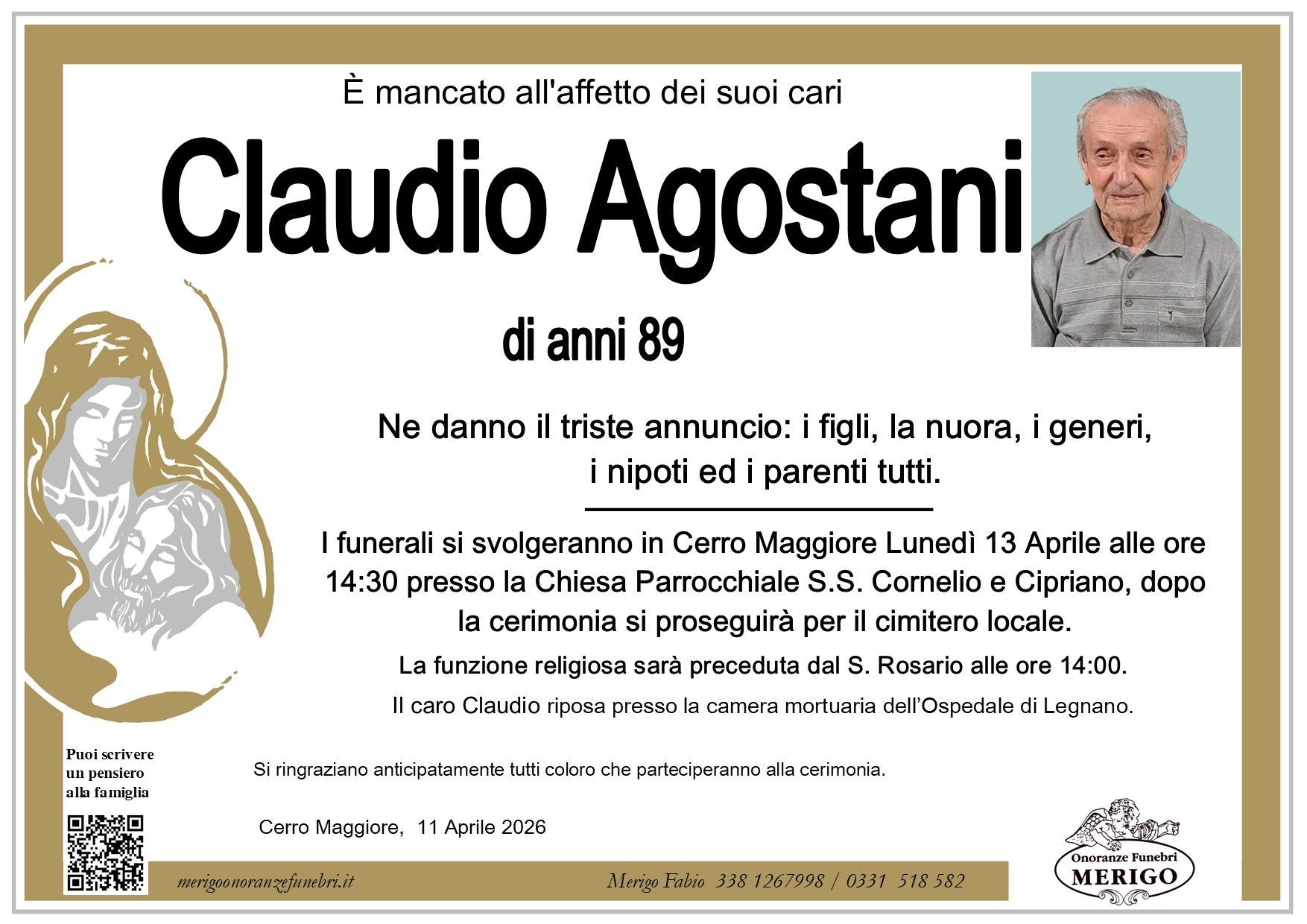 necrologio Claudio Agostani