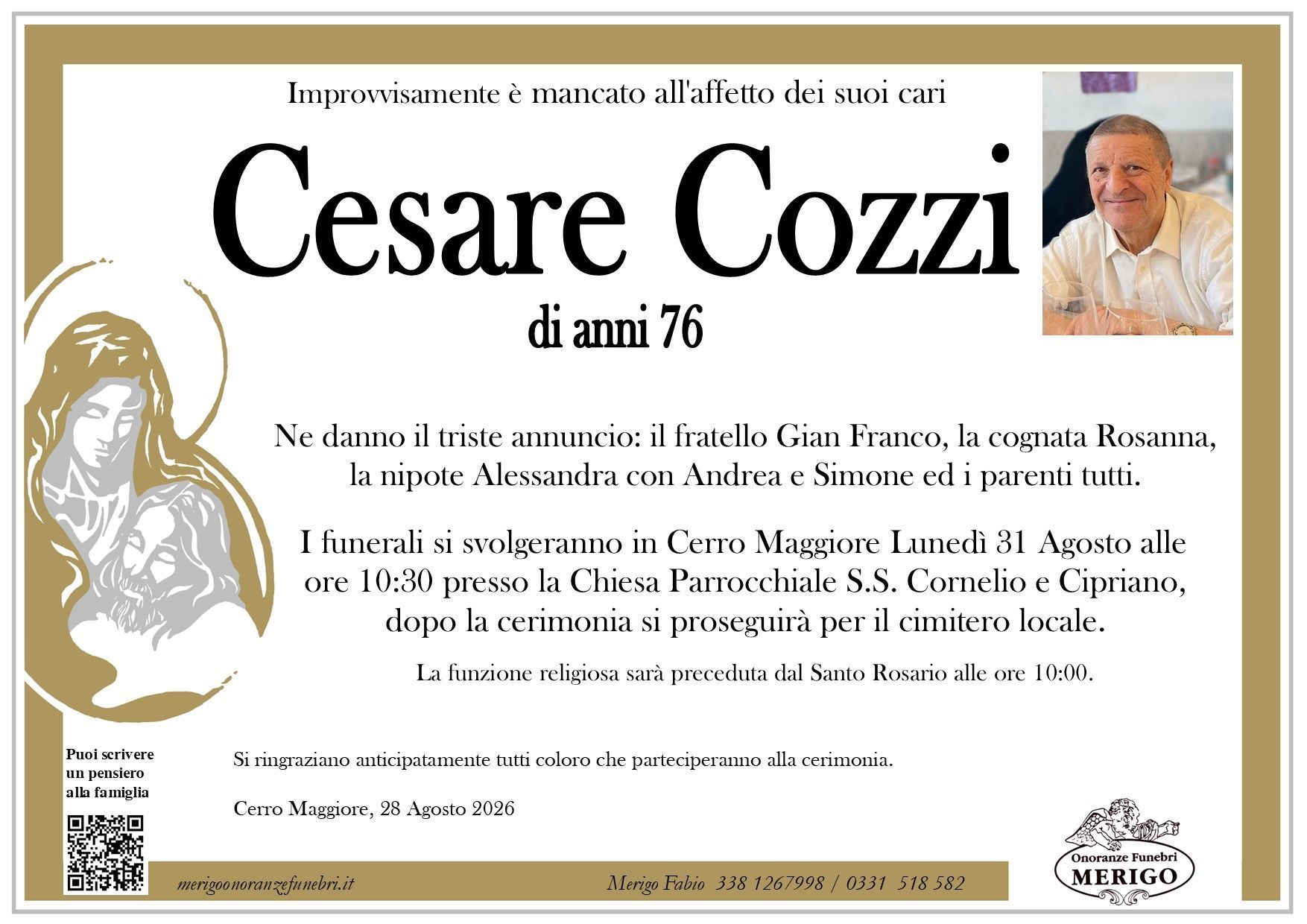 necrologio Cesare Cozzi