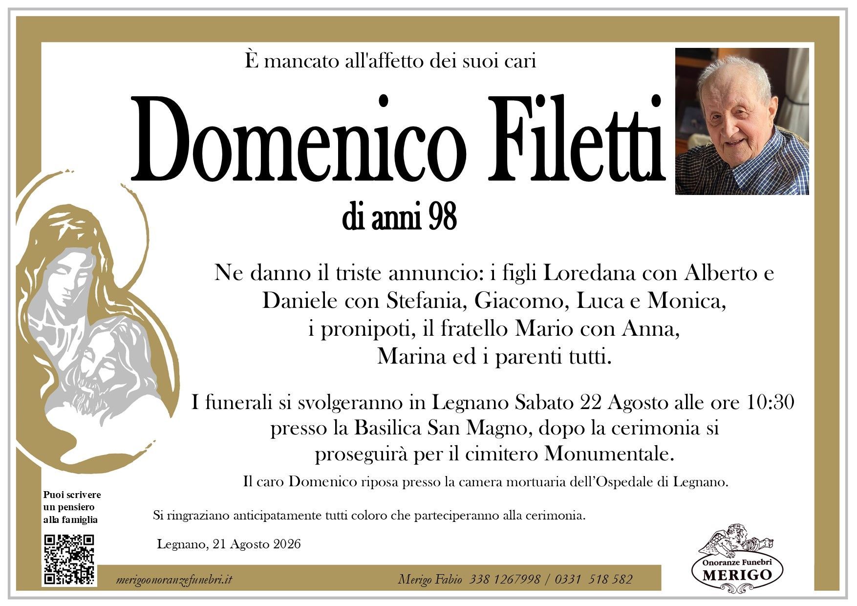 necrologio Domenico Filetti