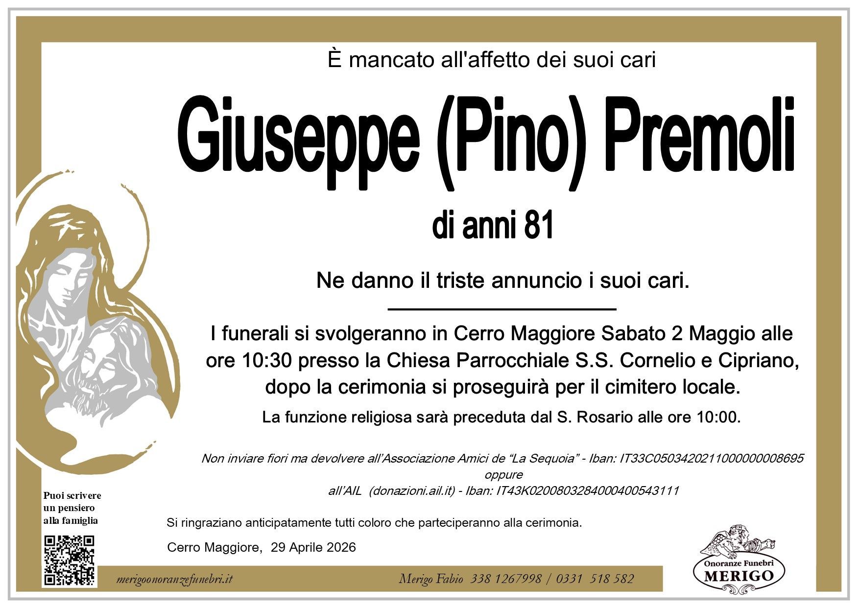 necrologio Giuseppe (Pino) Premoli
