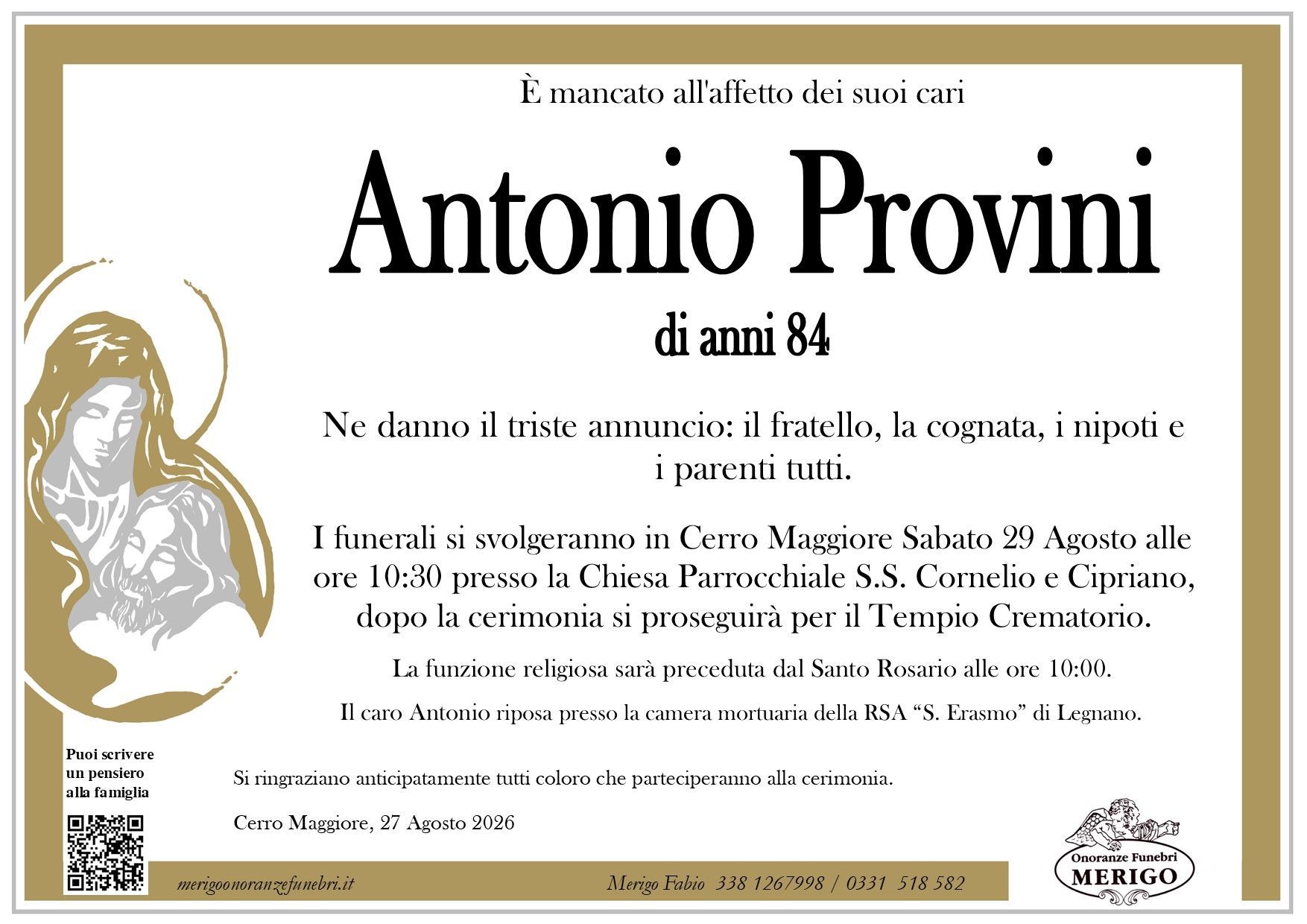 necrologio Antonio Provini