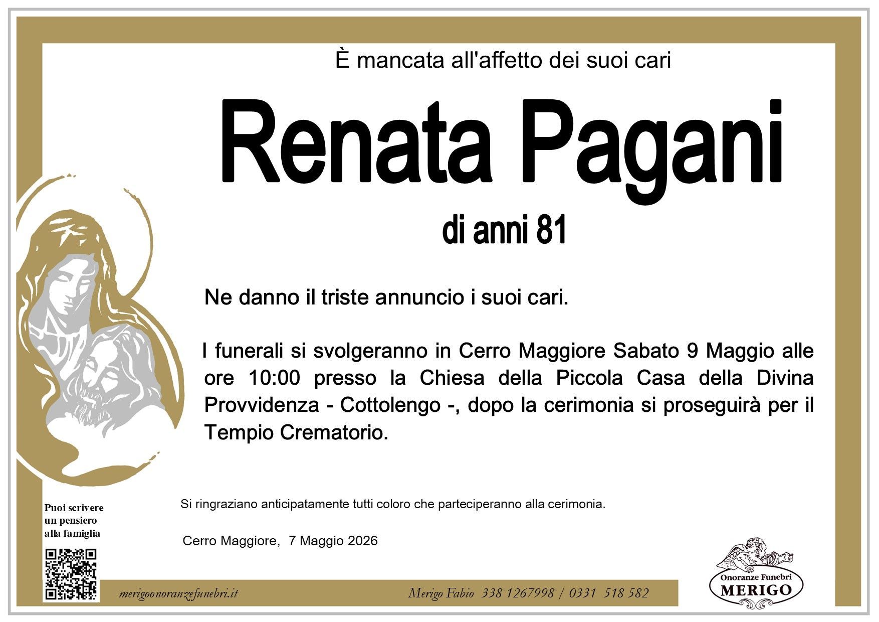 necrologio Renata Pagani