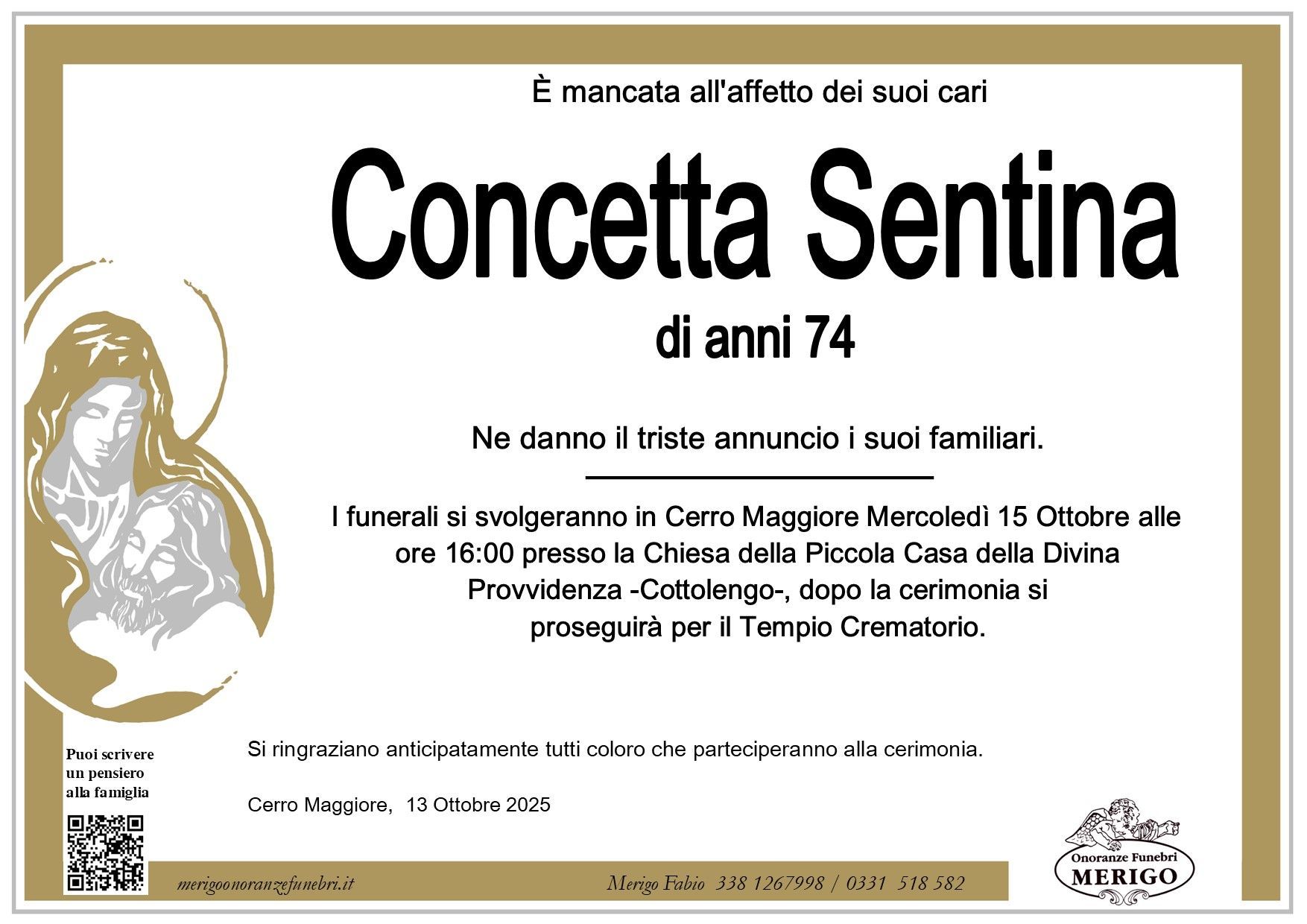 necrologio Concetta Sentina