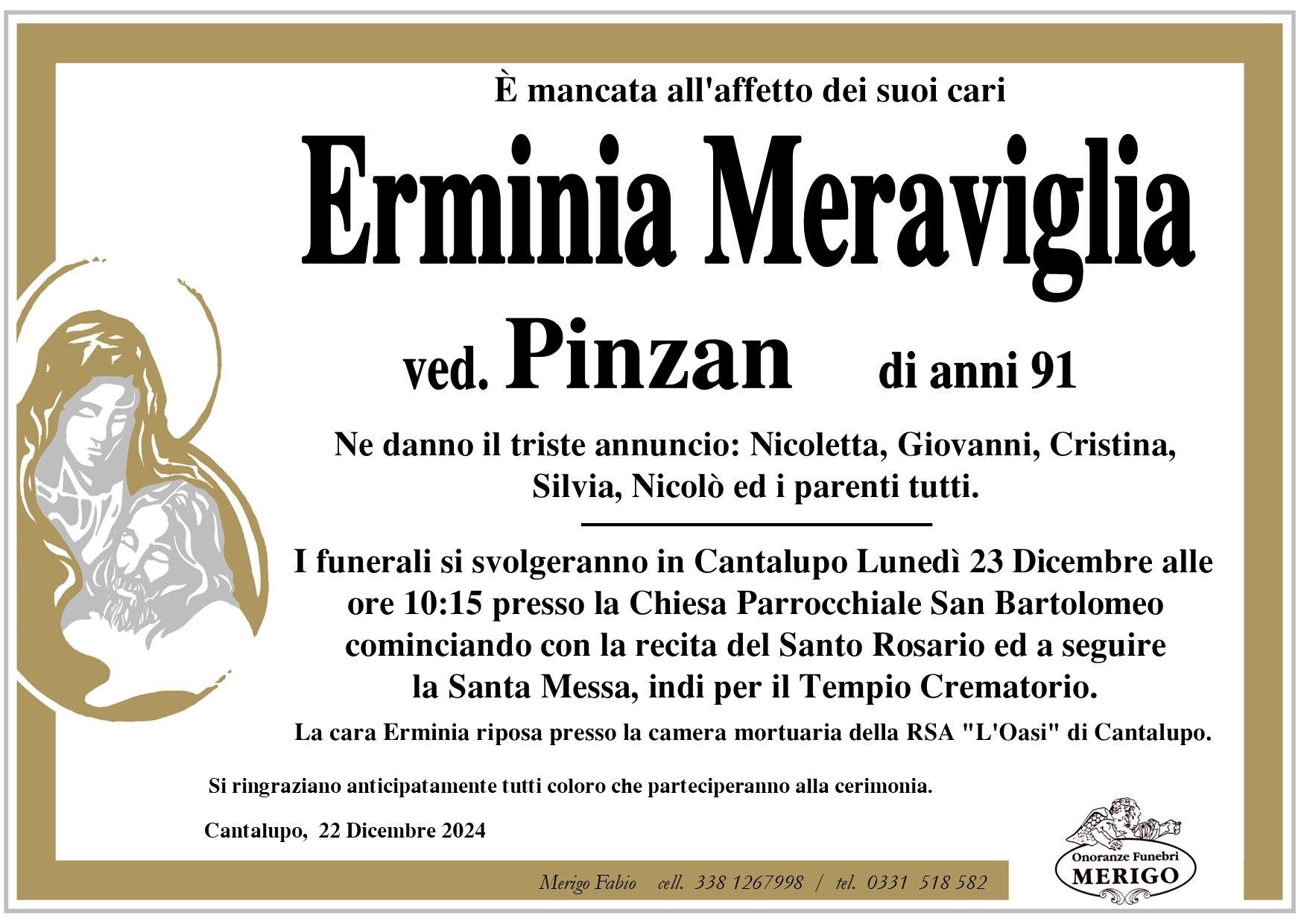 necrologio Erminia Meraviglia ved. Pinzan