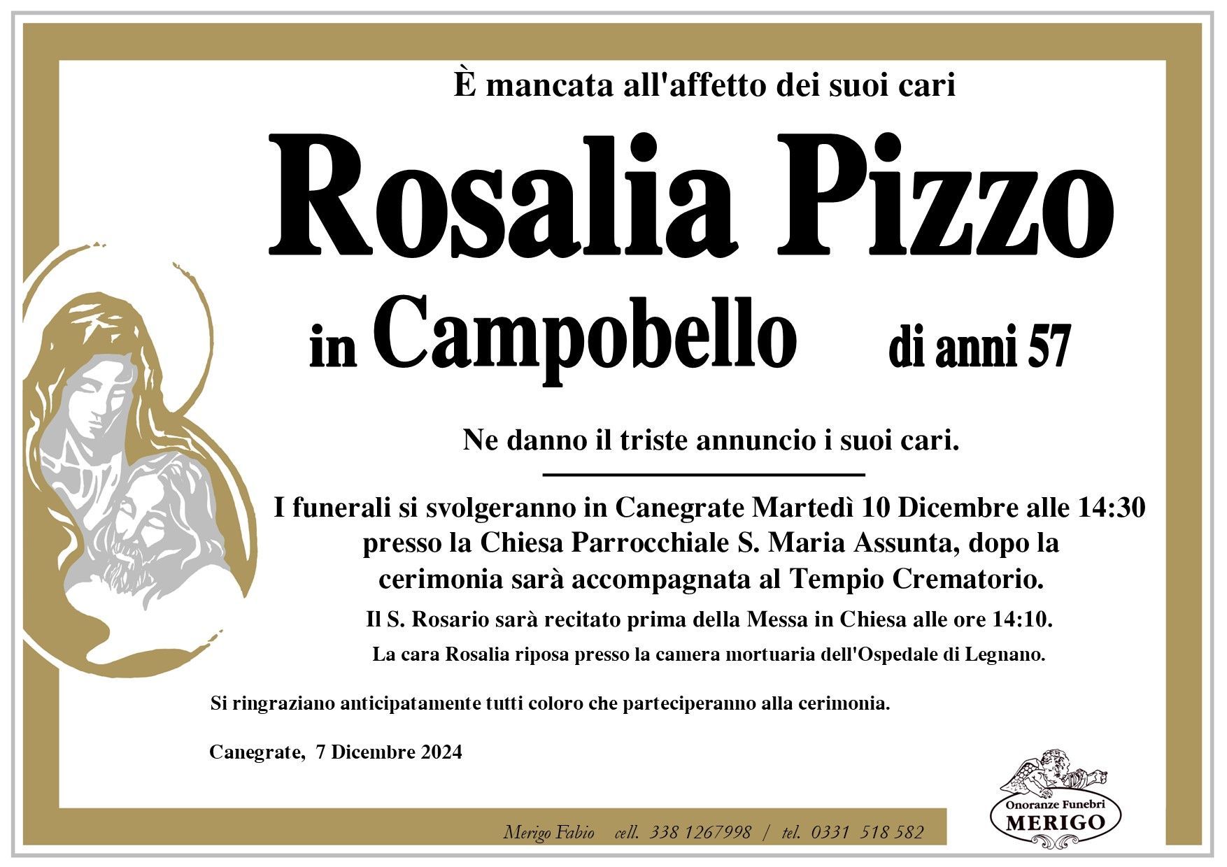 necrologio Rosalia Pizzo in Campobello