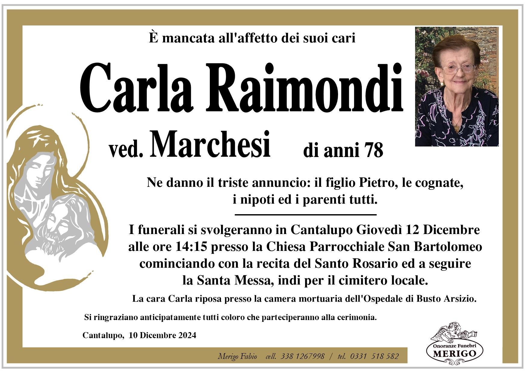 necrologio Carla Raimondi ved. Marchesi