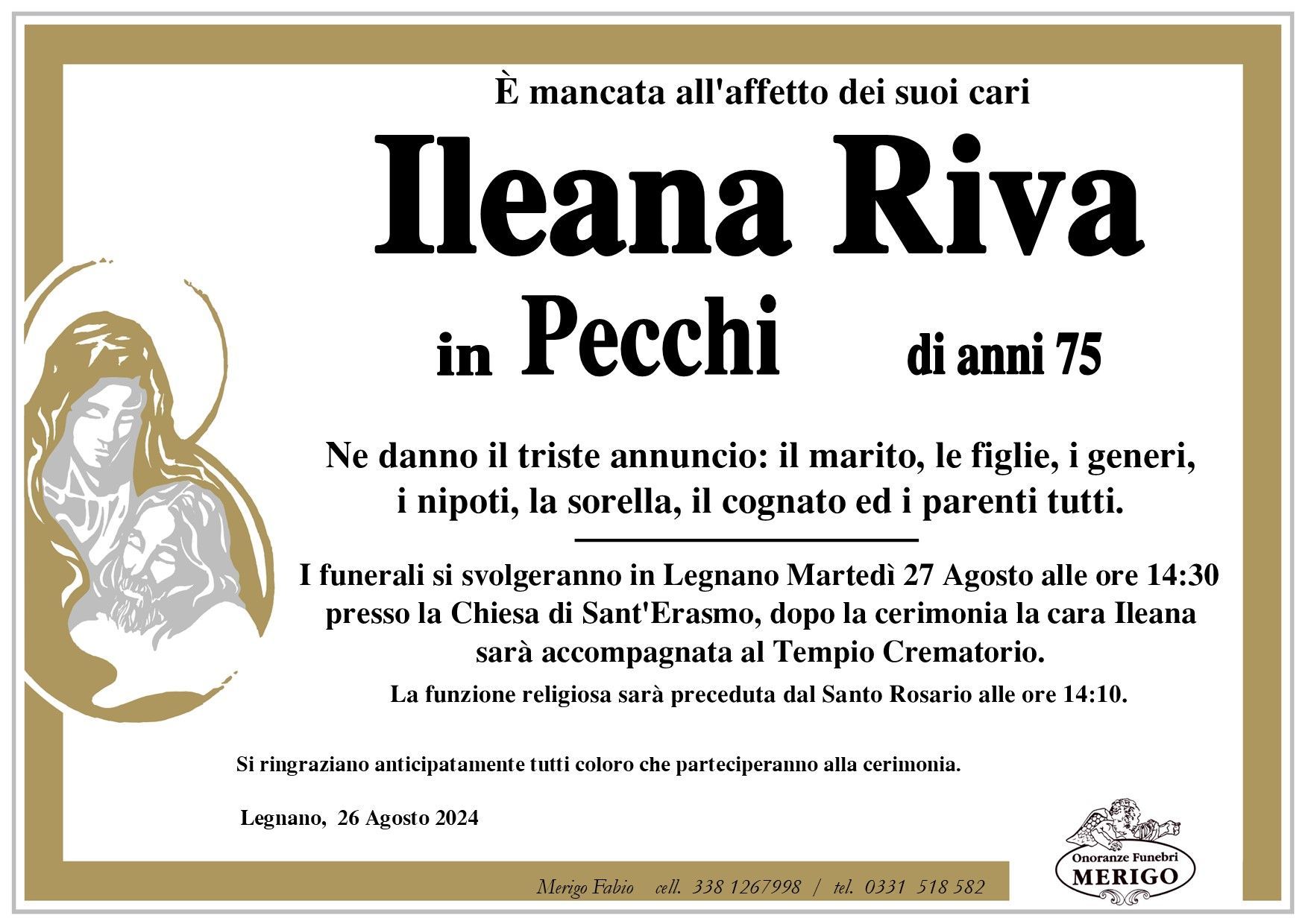 necrologio Ileana Riva in Pecchi