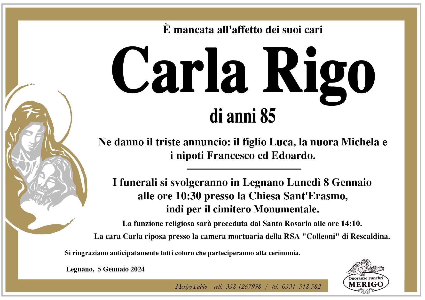 necrologio Carla Rigo