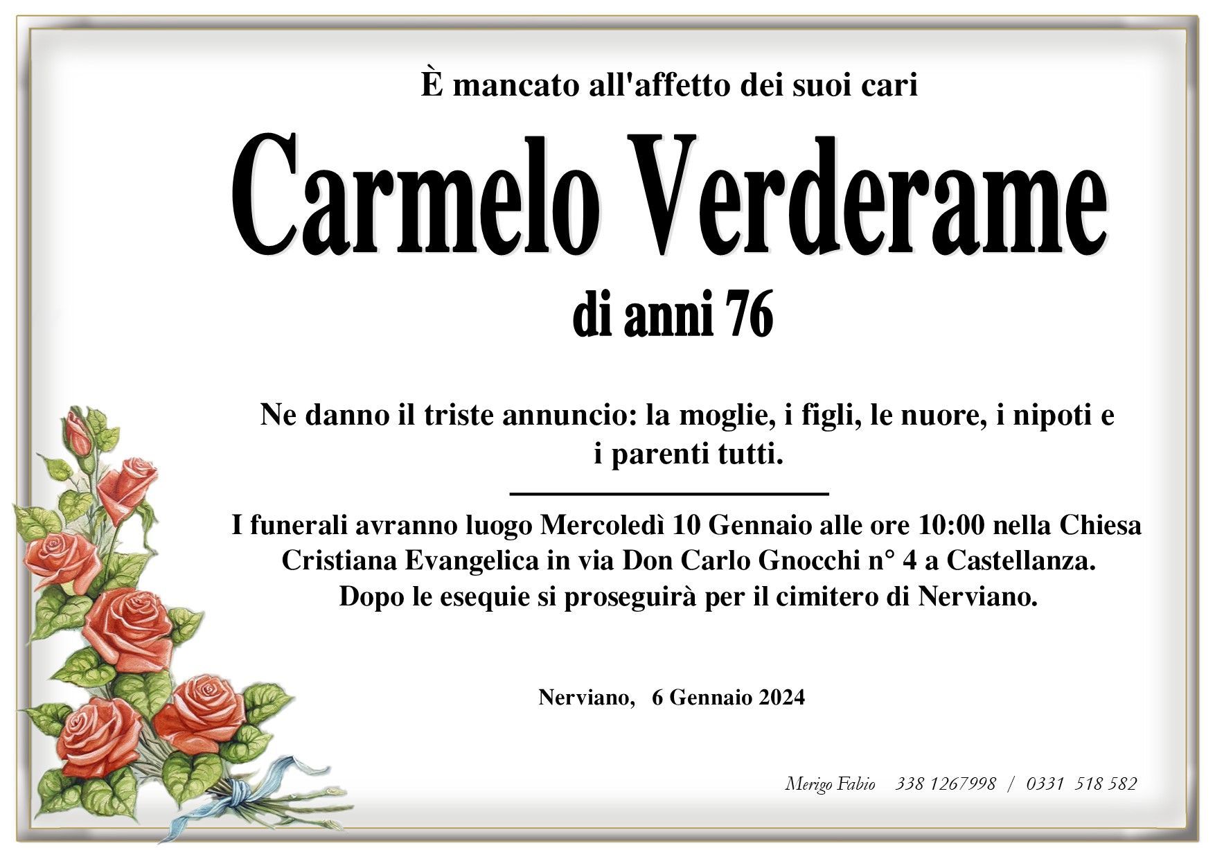 necrologio Carmelo Verderame