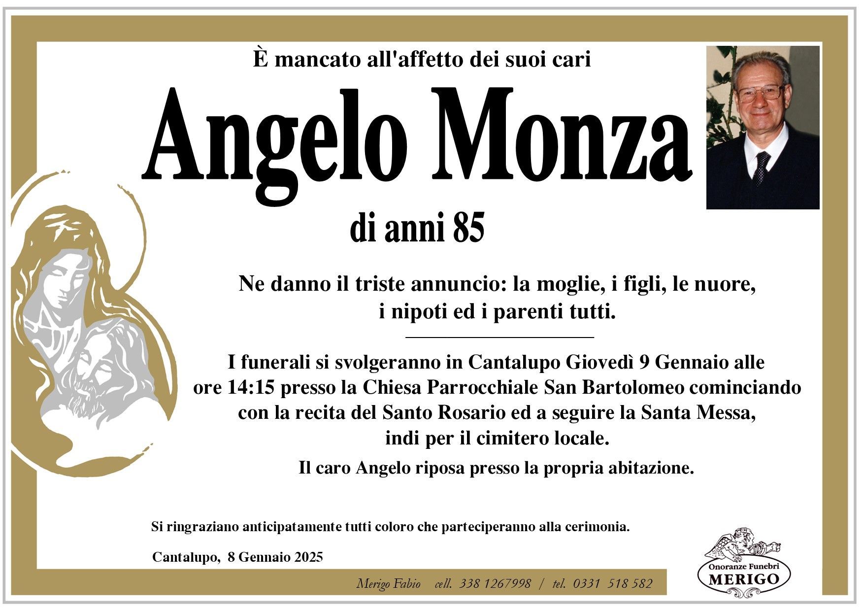 necrologio Angelo Monza