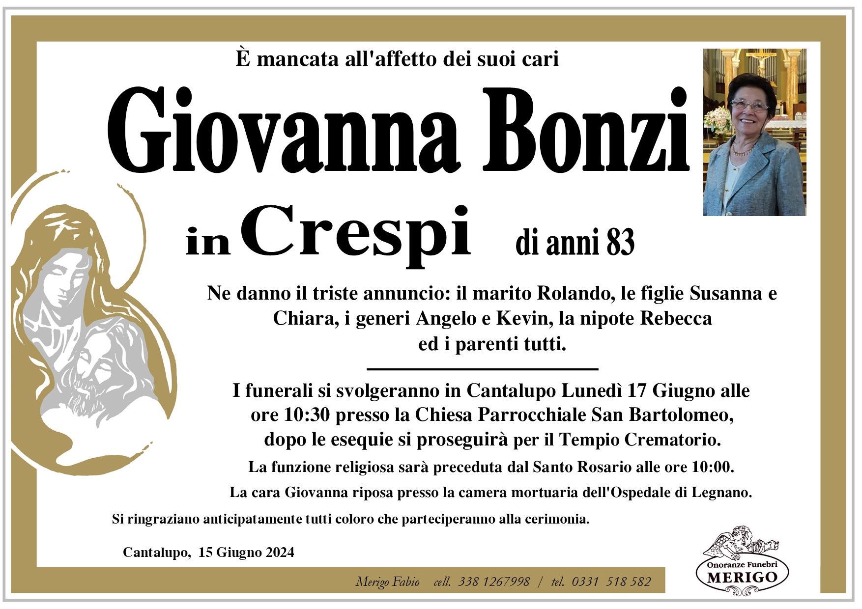 necrologio Giovanna Bonzi