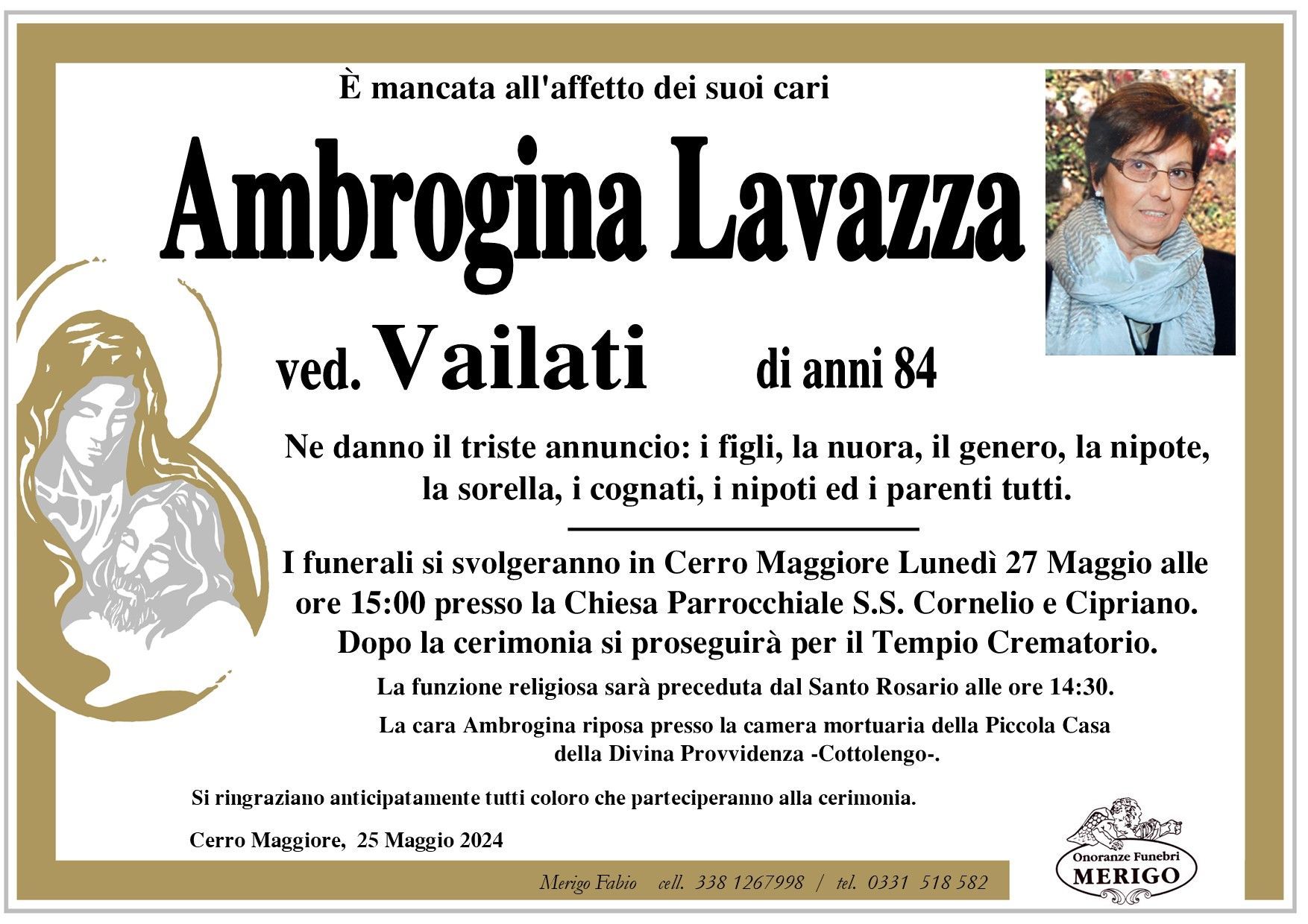 necrologio Ambrogina Lavazza