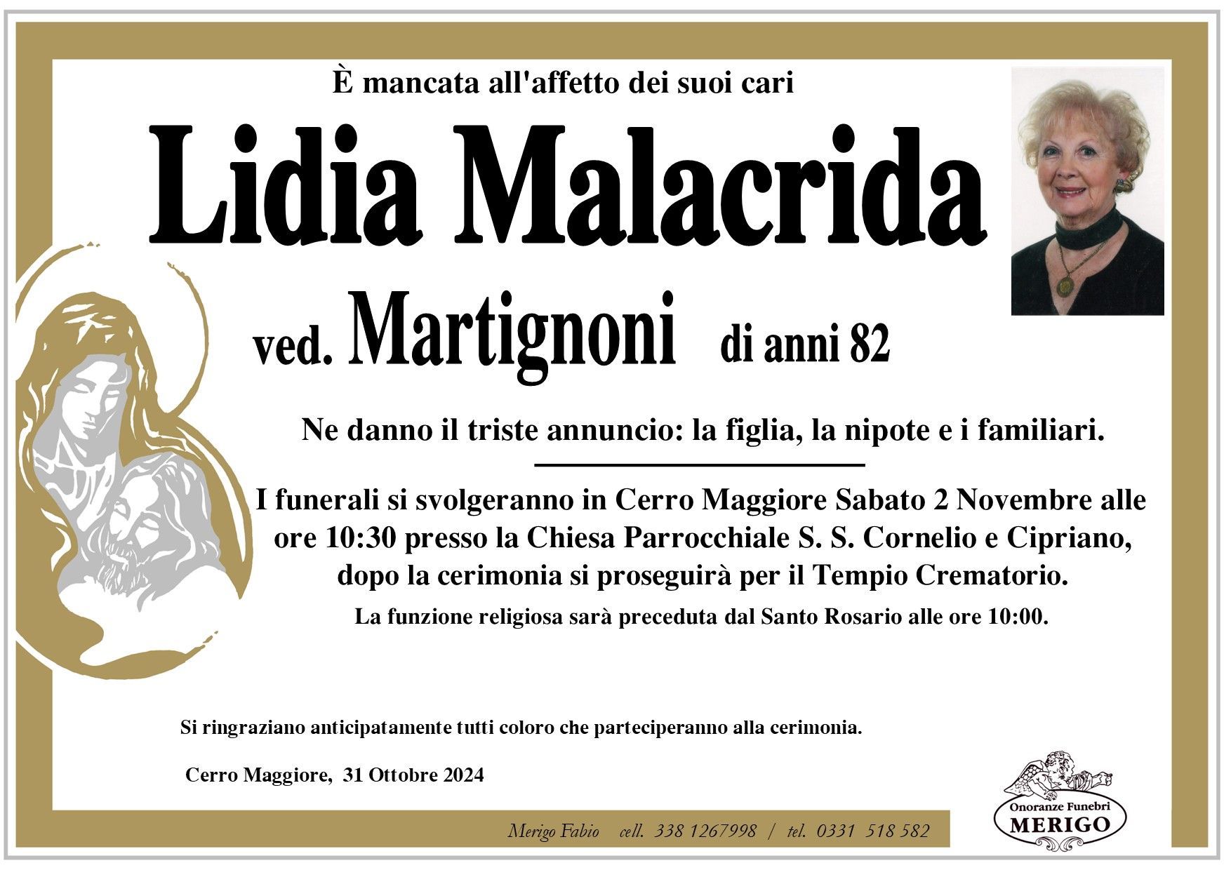 necrologio Lidia Malacrida ved. Martignoni