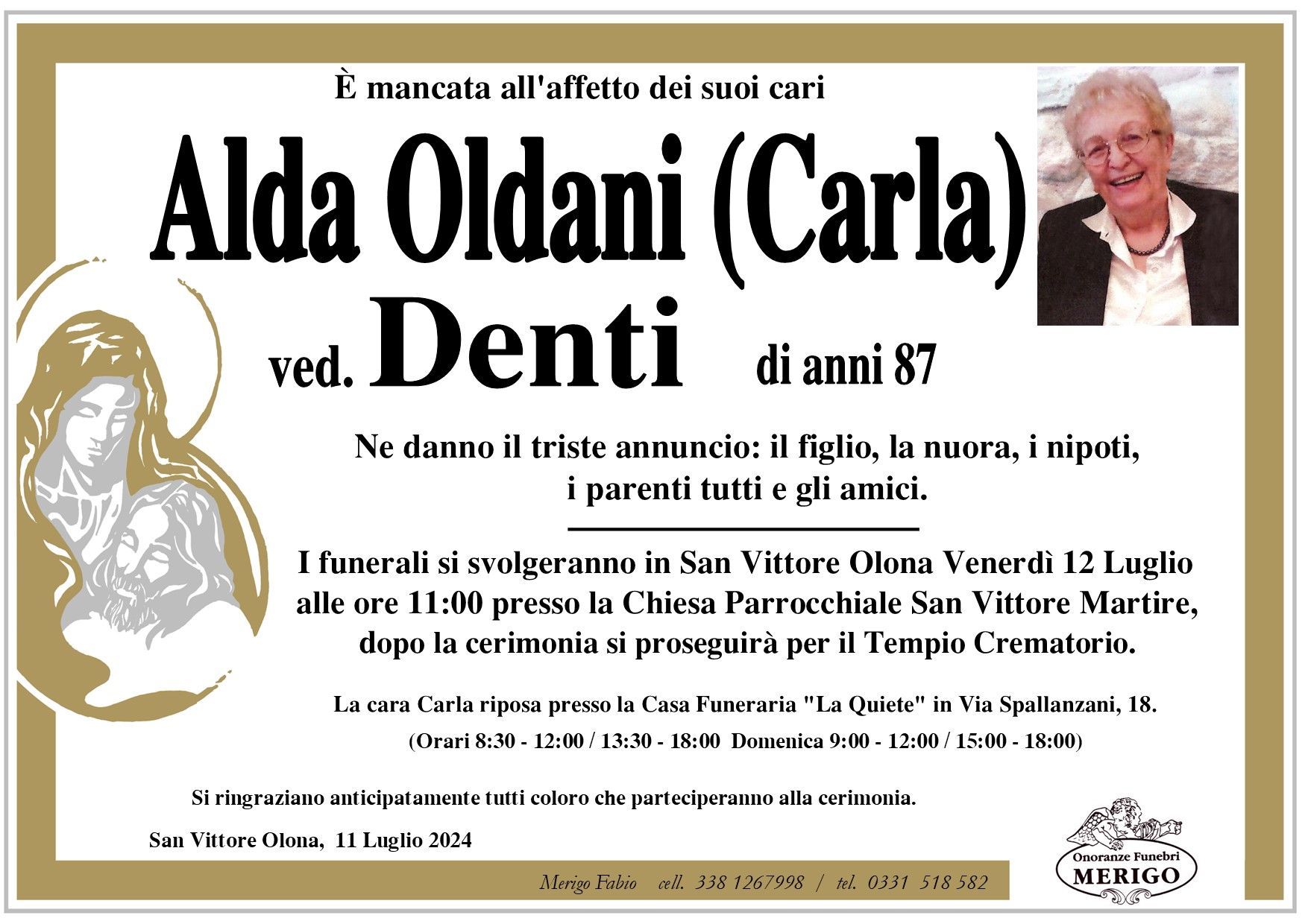necrologio Alda Oldani (Carla) ved. Denti