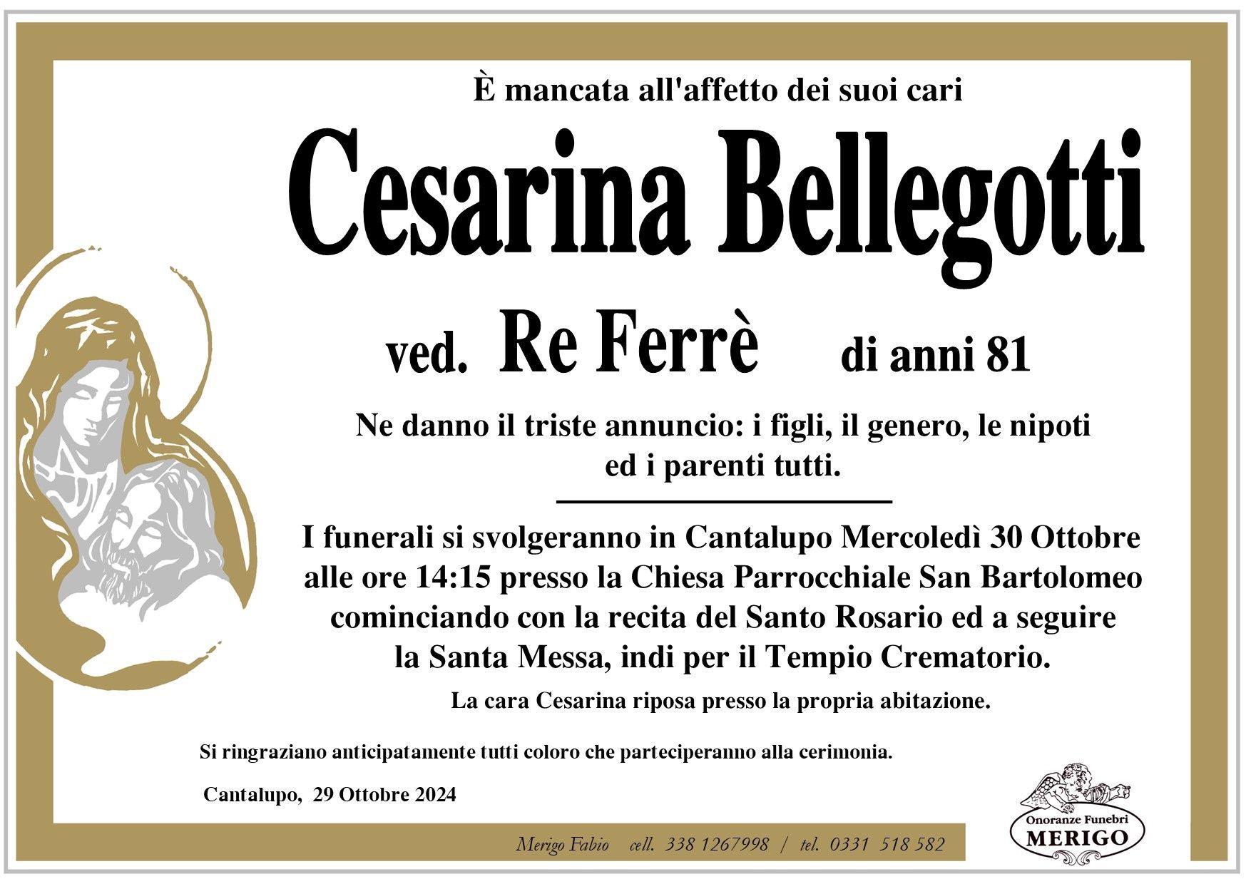 necrologio Cesarina Bellegotti ved. Re Ferrè