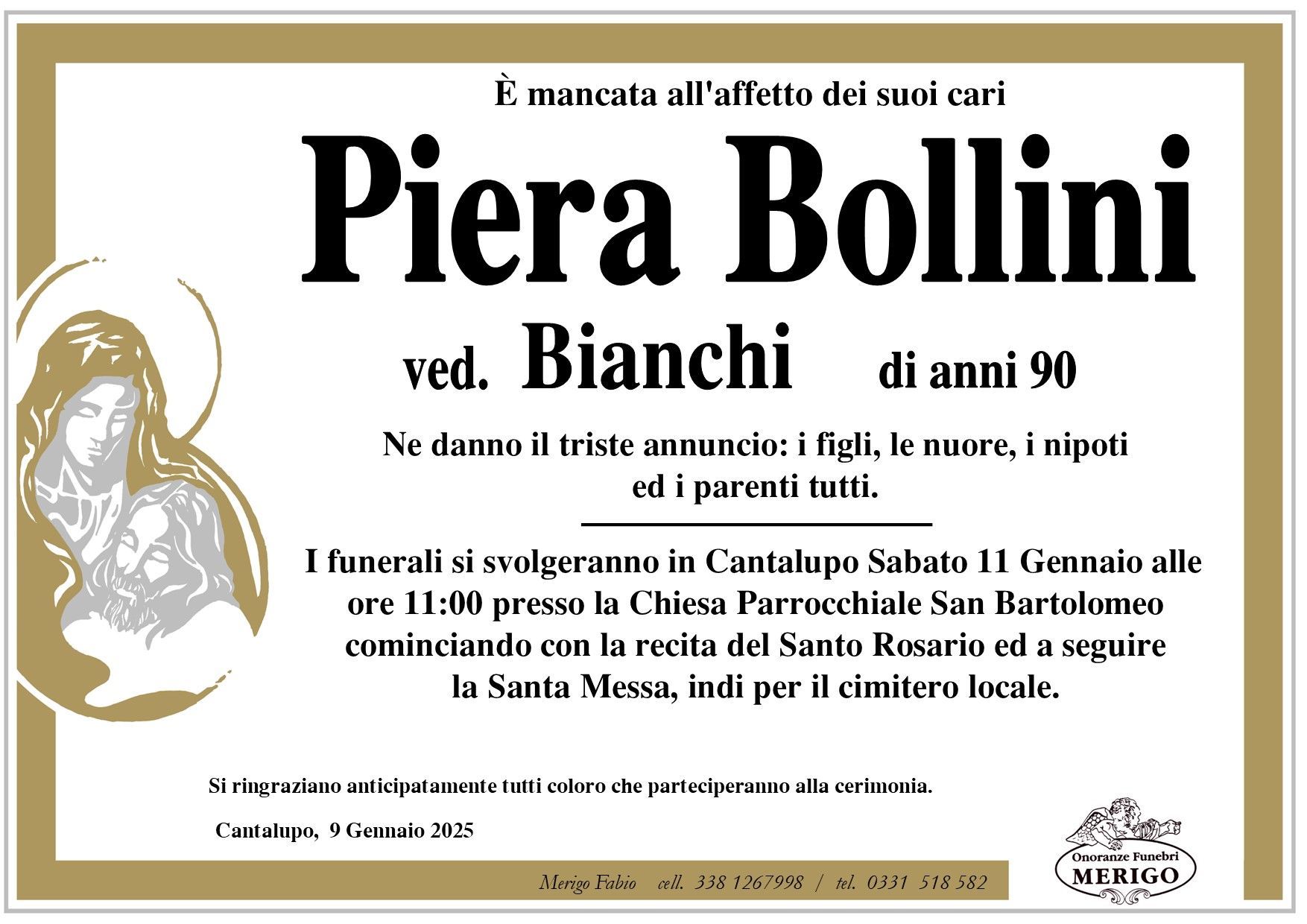 necrologio Piera Bollini ved. Bainchi