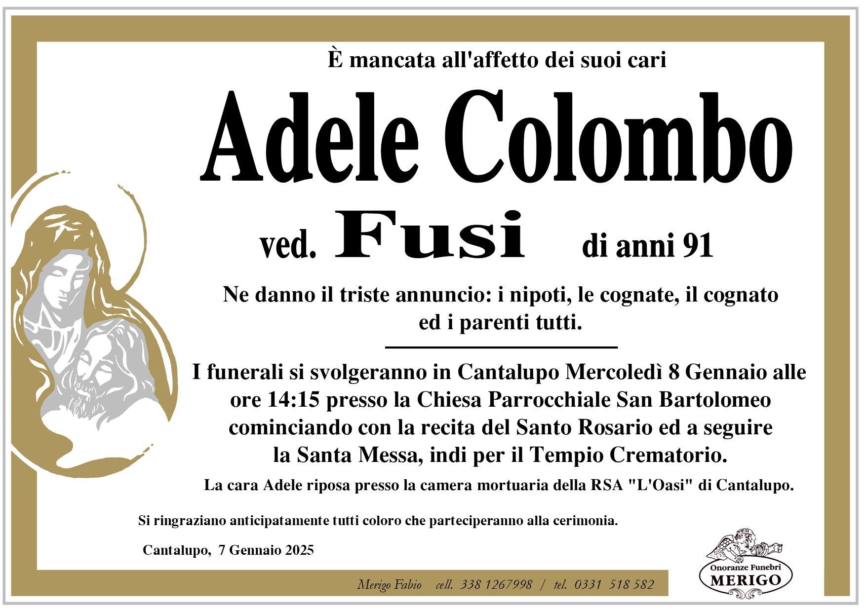 necrologio Adele Colombo ved. Fusi