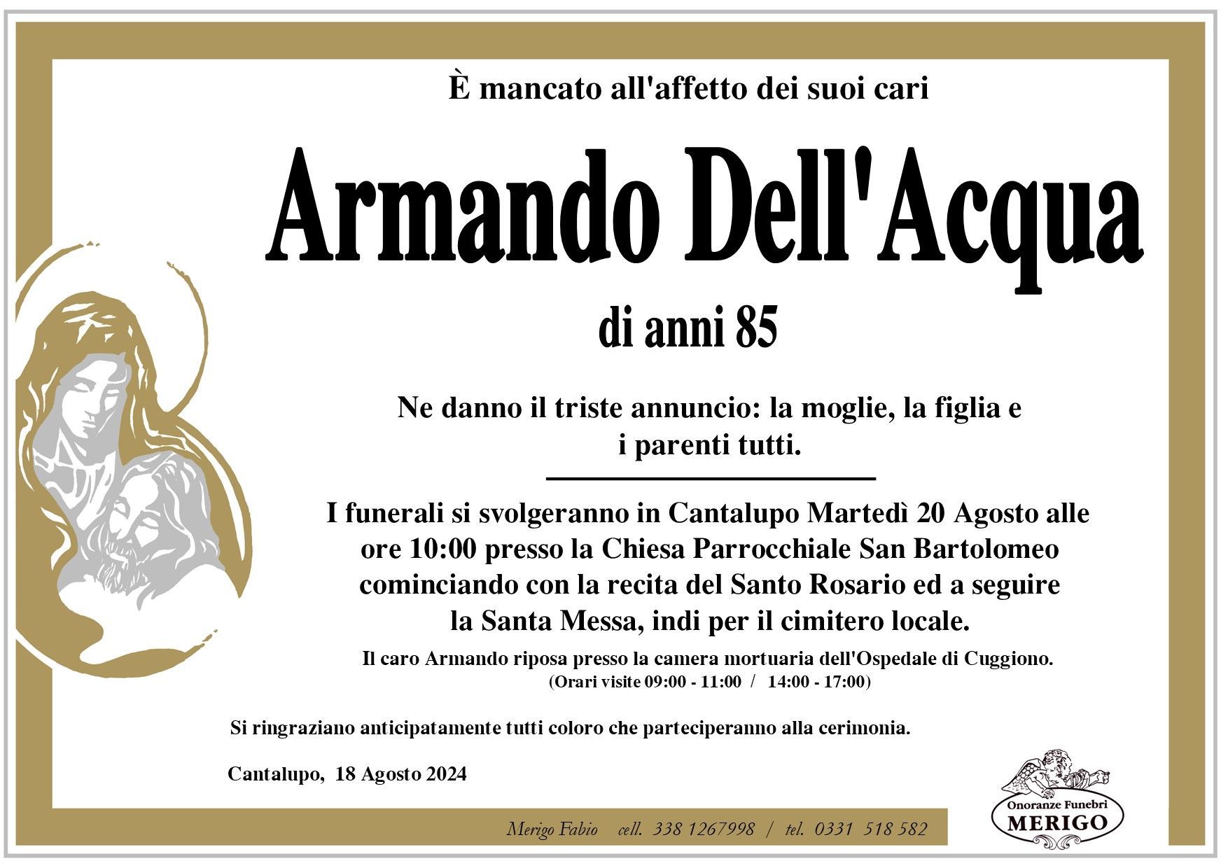 necrologio Armando Dell'Acqua