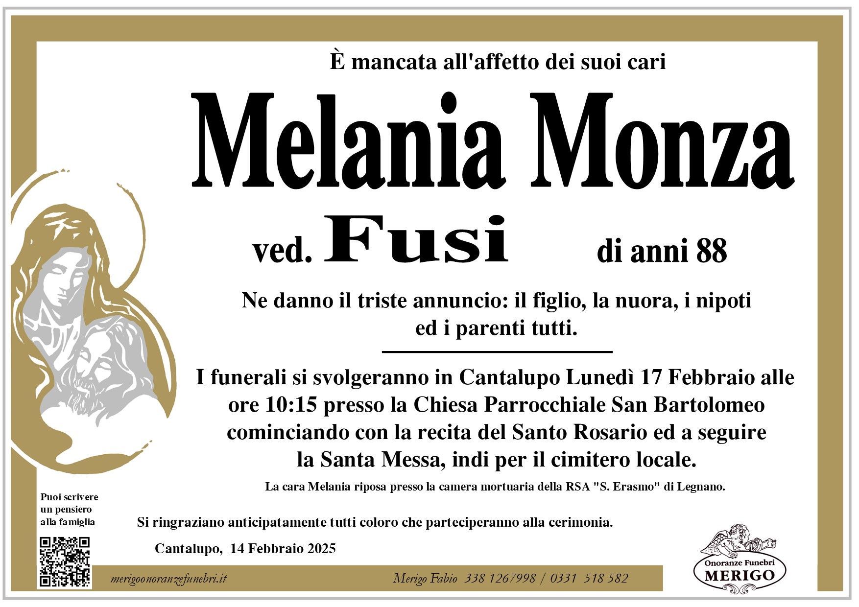necrologio Melania Monza ved. Fusi