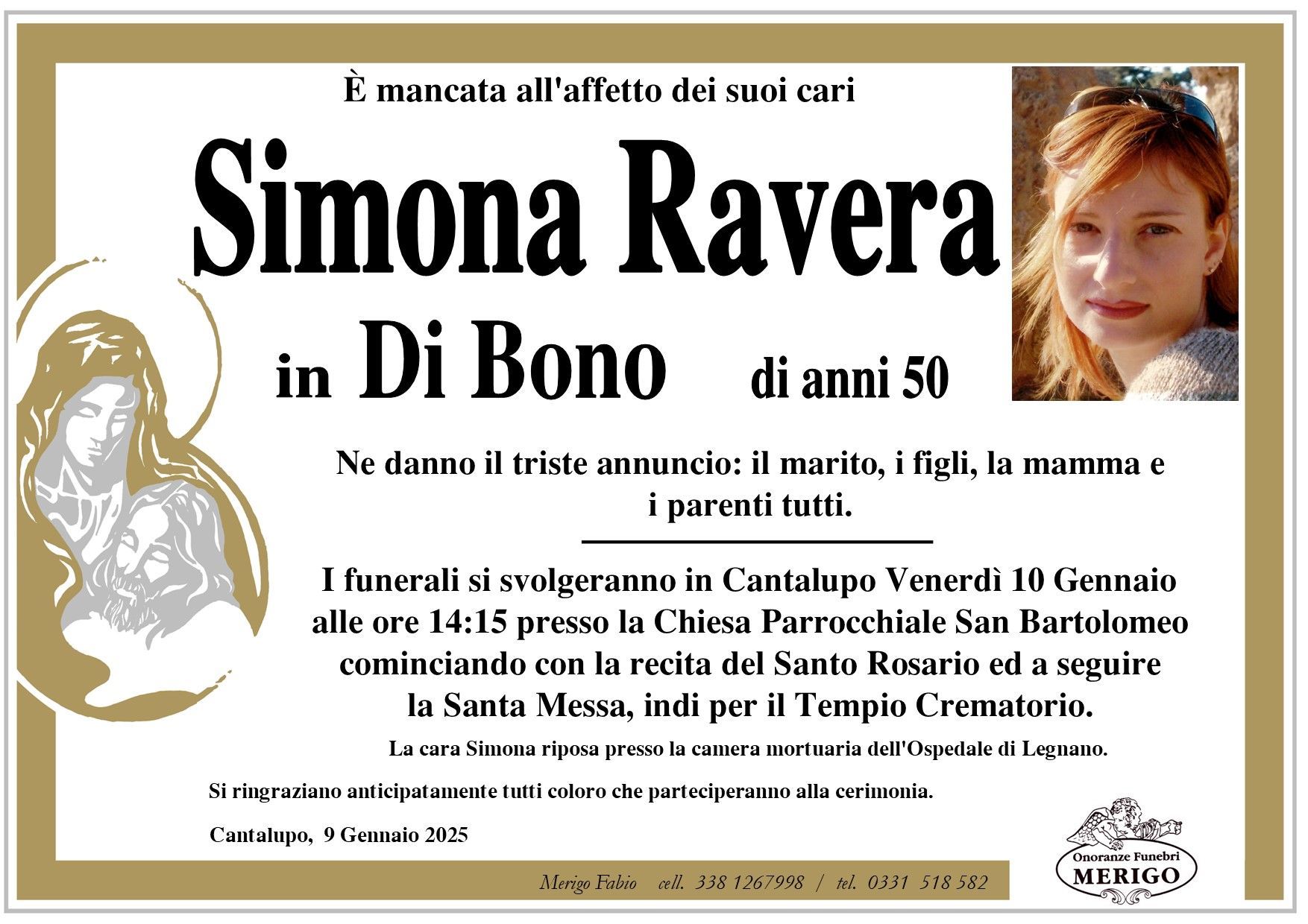 necrologio Simona Ravera in Di Bono