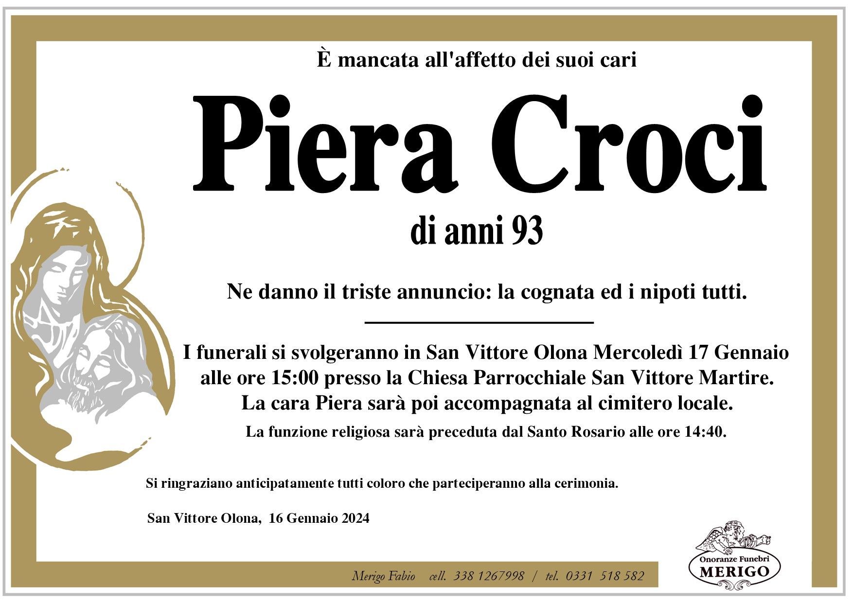 necrologio Piera Croci