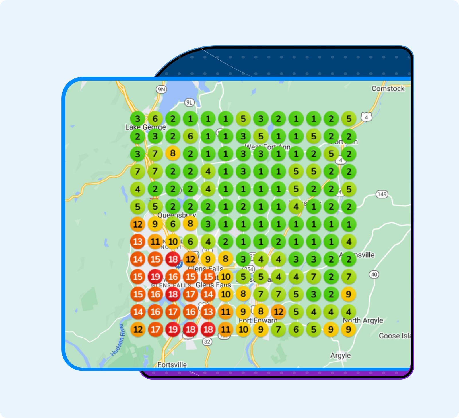 An isometric illustration of a hand pressing a button with the word seo surrounded by icons.
