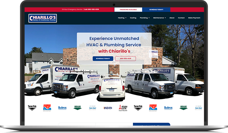A laptop computer is open to a website for a plumbing company.