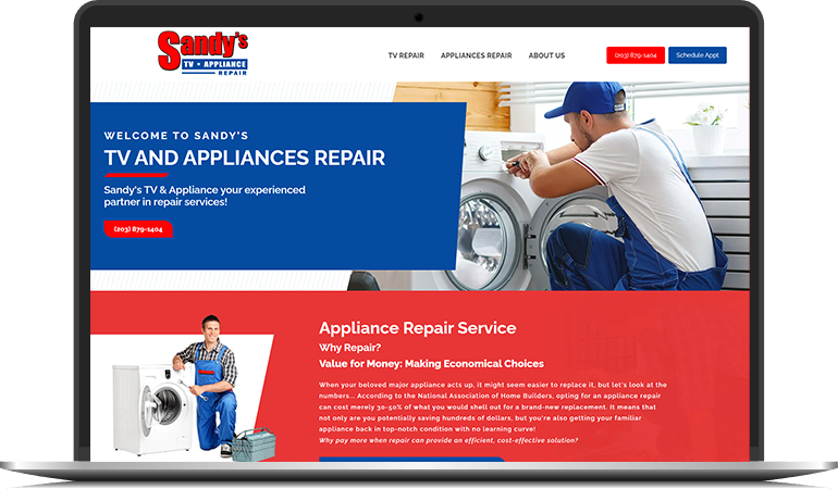 A laptop computer is open to a website for a plumbing company.