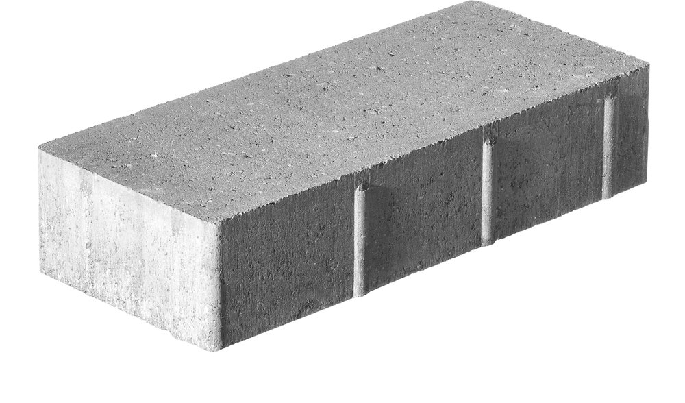 A black and white photo of a concrete block on a white background.