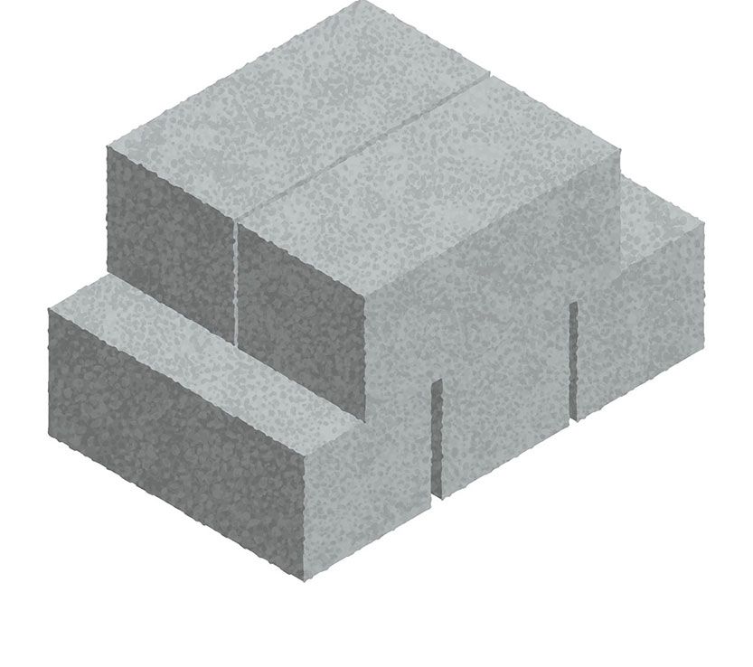A stack of concrete blocks on top of each other on a white background.