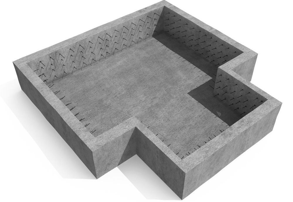 A 3d model of a concrete foundation on a white background