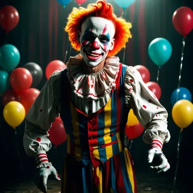 Colorful clown with balloons at Fiesta 360 themed event photo booth