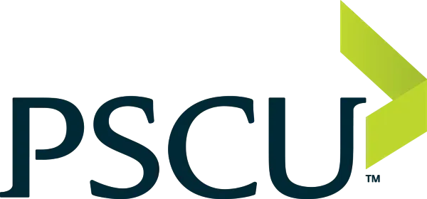 A logo for pscu with a green arrow pointing up.