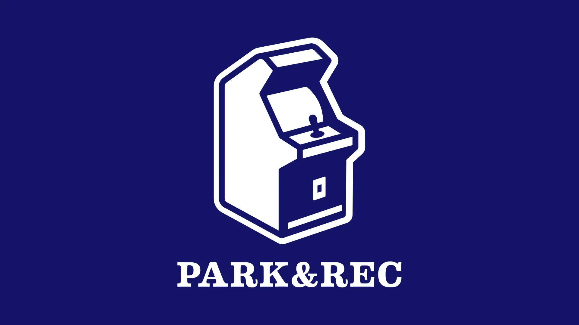 A black and white drawing of an arcade machine with the words park & rec below it.