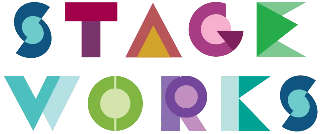 The word stage works is written in colorful letters