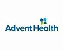 The logo for advent health is blue and green and has a butterfly on it.