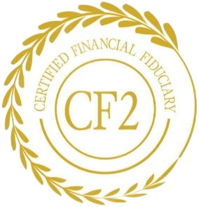 Gold Certified Financial Fiduciary CF2 emblem with laurel wreath and circular seal