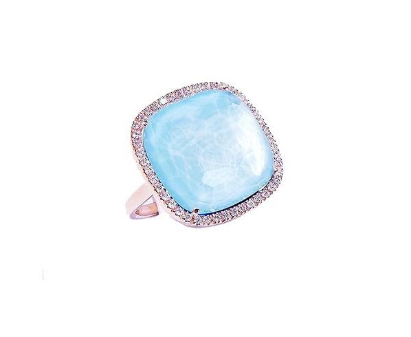 Anello in oro rosa con cristallo turchese madreperla