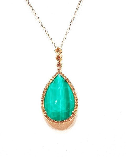 Collana in oro rosa diamanti cognac malachite e cristallo