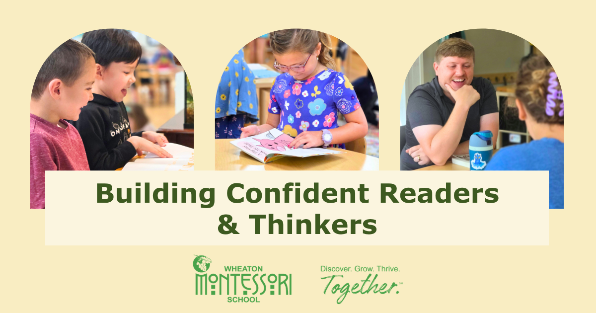 Students reading together under the title “Building Confident Readers & Thinkers”