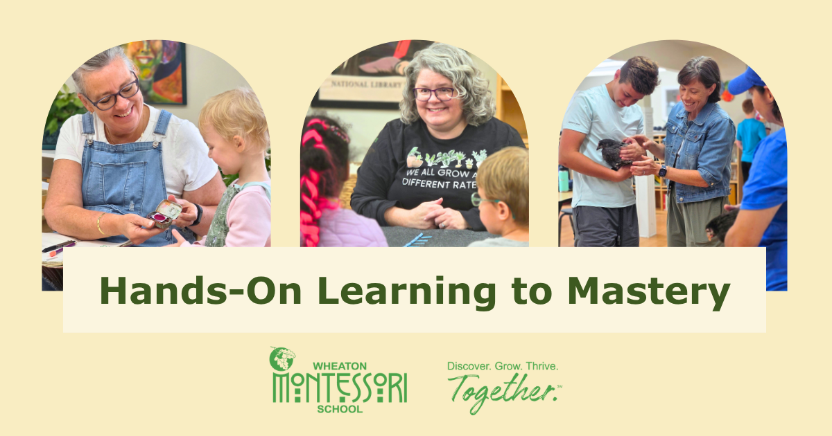 Collage of students and teacher learning hands-on, with the text “Hands-On Learning to Mastery.”