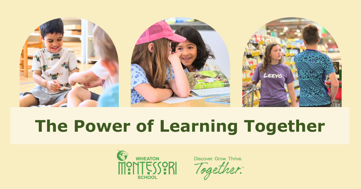 Children learning together in colorful classroom circles, with the text “The Power of Learning Together.”