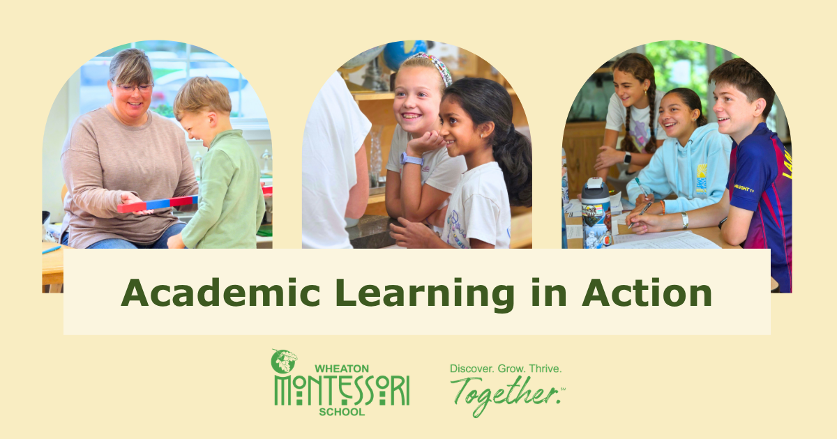 Students and teachers in learning scenes with the title “Academic Learning in Action”